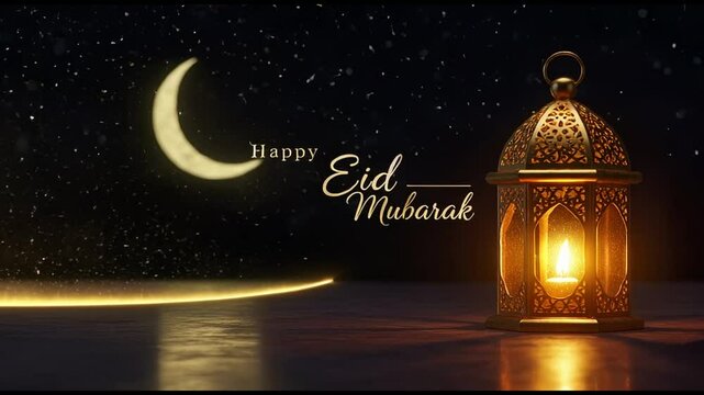 Eid Mubarak Lantern and Moon 4k animated video