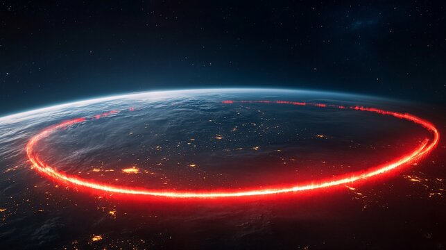 Global network, Earth, night, glowing ring, connection, futuristic communication