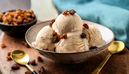 homemade malaga ice cream with rum and raisins