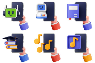 3d hand holding smartphone icon set bundle