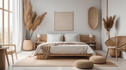Scandinavian Style Bedroom with Cozy Bed Elegant Textures and Natural Light