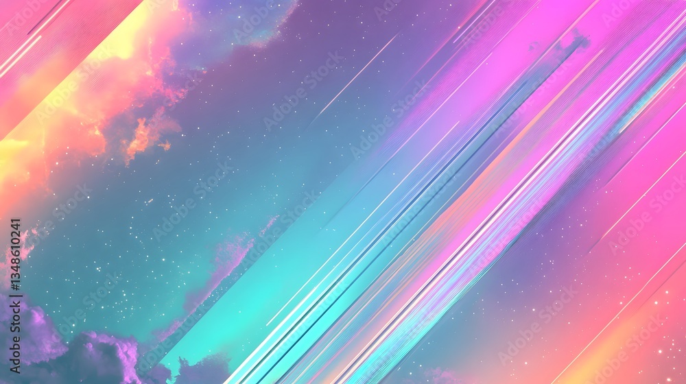 Poster colorful abstract background with clouds stars and gradient lines