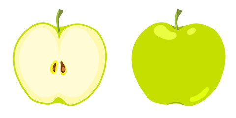Fresh Green Apple & Apple Slice Illustration | Cute Fruit Clipart