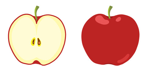 Fresh Red Apple & Apple Slice Illustration | Cute Fruit Clipart