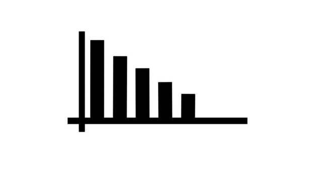 Falling trend chart. Abstract decreasing business graph white bars with yellow arrow animation background