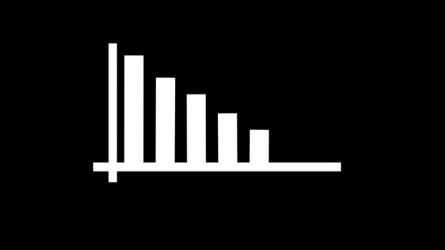 Falling trend chart. Abstract decreasing business graph white bars with yellow arrow animation background
