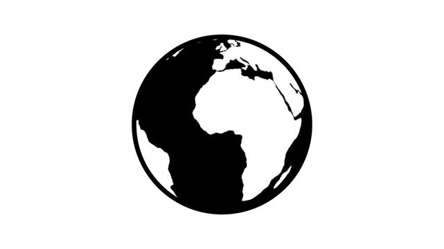 World turning animation, cartoon, after effect , clip art. Web banner in black and white. Alpha channel.