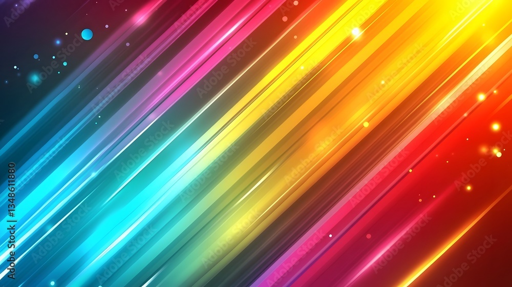 Poster a diagonal background featuring bright lines in multiple rainbow colors