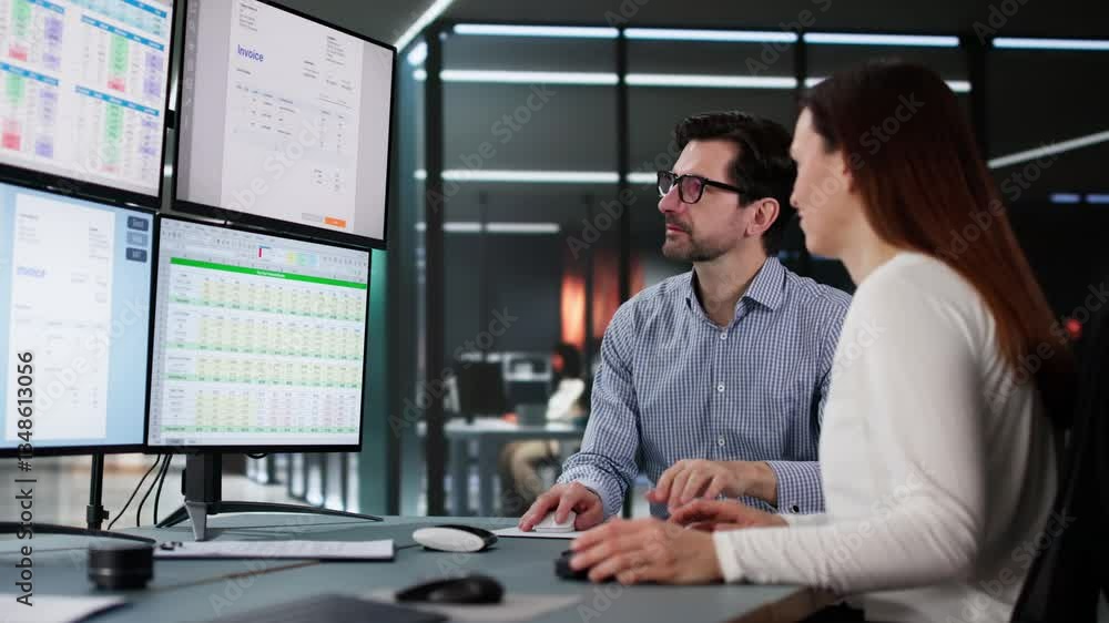 Poster Analyst Working With Spreadsheet Business Data