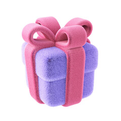 Fluffy Giftbox 3d render isolated on white background.	