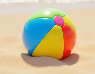 Colorful Beach Ball on Sand Near the Sea Ready for Summer Fun