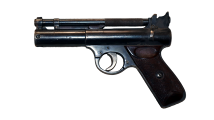 This vintage air pistol, crafted in the mid-century style, features a sleek design and smooth finish, highlighting the elegance of retro craftsmanship and engineering.