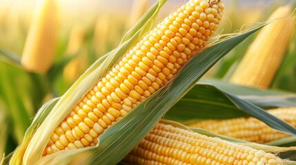 Ripe corn cobs showcasing plump, golden kernels, freshly harvested and ready for consumption
