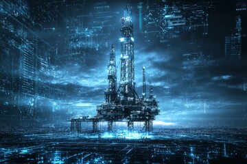 Futuristic oil rig utilizing advanced technology for optimized resource extraction and operational efficiency