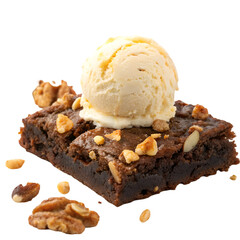 Chocolate Brownie Topped with a Scoop of Vanilla Ice Cream