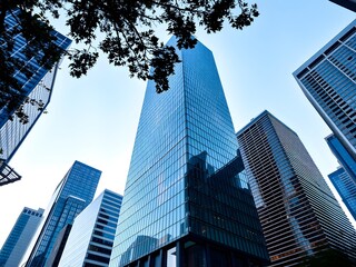Obraz premium Corporate office buildings towers skyscrapers low angle
