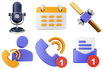 3d media communication icon set bundle