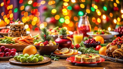 Fototapeta premium Festive Holiday Feast with Bokeh Lights