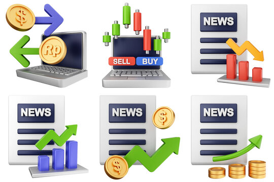 3d trading finance money icon set bundle
