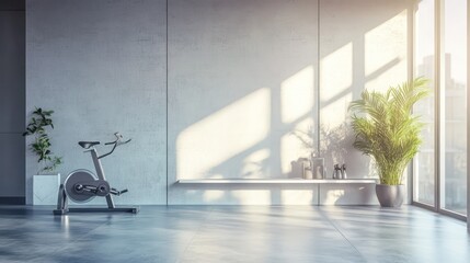 Modern Exercise Room with Stationary Bike (2)