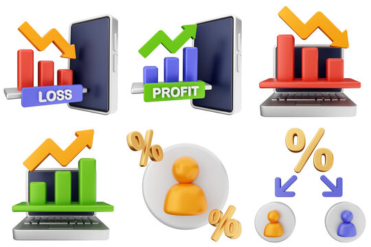 3d trading finance money icon set bundle