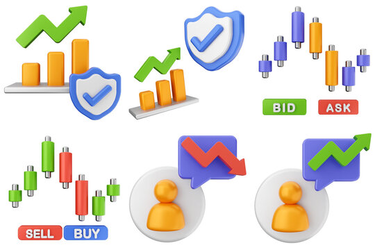 3d trading finance money icon set bundle