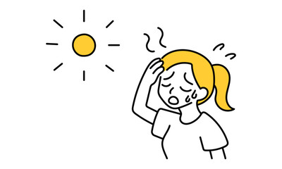 夏バテの女性と太陽のイラスト
