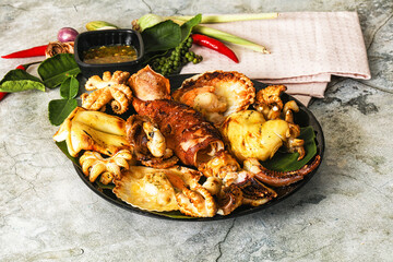 Asian grilled seafood mix plate