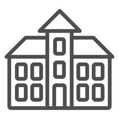 Three storey house line icon, real estate concept. Vector graphics. Cottage building with central tower sign on white background, outline style icon for mobile or web design.