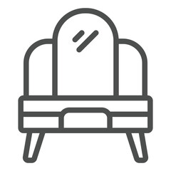 Makeup mirror desk line icon, house interior concept. Vector graphics. Dressing table with drawer and mirrors sign on white background, outline style icon for mobile or web design.