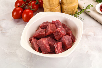 Raw beef cubes for cooking