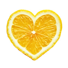 slice of fresh lemon heart shaped isolated on white or transparent background