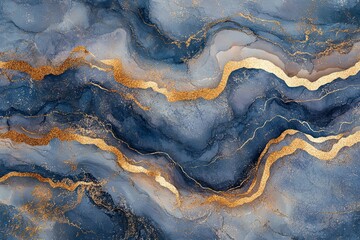 Artistic rendering of blue and gold fluid paint effect