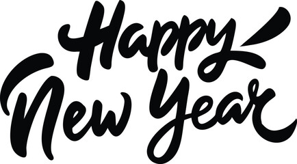 Obraz premium Bold Black Happy New Year Lettering on White Backdrop Stylish Font, Text Design