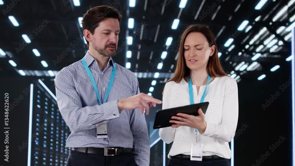 Poster Engineers In Data Center Server Room Configuring AI