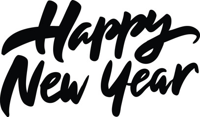 Obraz premium Bold Script Happy New Year Text Calligraphy Design Isolated on White Background