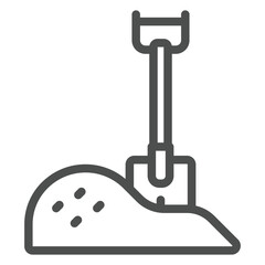 Grain pile with shovel line icon, wheat production concept. Vector graphics. Flour pile and shovel sign on white background, outline style icon for mobile or web design.