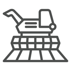 Harvester in field line icon, wheat production concept. Vector graphics. Wheat grain crop vehicle sign on white background, outline style icon for mobile or web design.