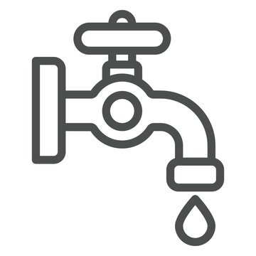 recommend clip art: Water faucet and drop line icon, water resource concept. Vector graphics. Faucet tap with water drop sign on white background, outline style icon for mobile or web design.