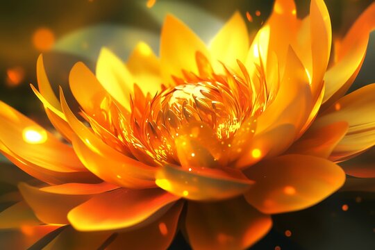 Radiant orange flower illuminated with glowing petals and soft bokeh light - Powered by Adobe