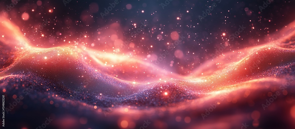 Poster glowing red waves of cosmic dust and starlight create a nebula-like effect.
