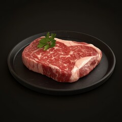 Obraz premium Luxurious 3D Rendered Wagyu Beef Steak on Black Plate