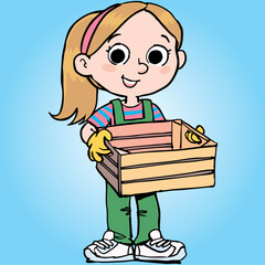 girl in the market is holding an empty crate