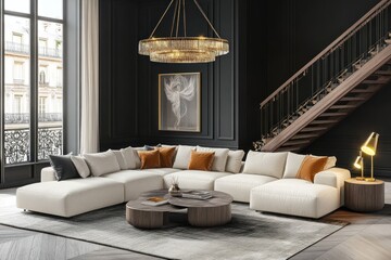 Modern sectional sofa in Parisian living room
