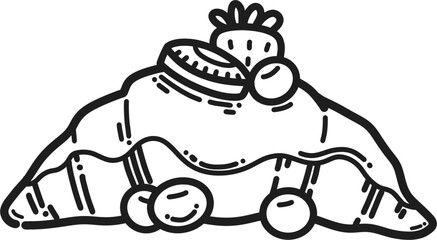 Mix berries strawberry kiwi blueberry croissant monoline drawing clipart
