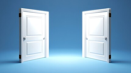 Naklejka premium Two Open Doors, Choices, Blue Background