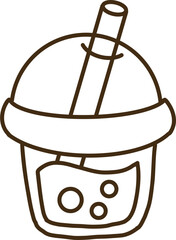 Cute boba drink doodle outline vector