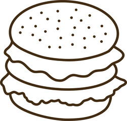 Cute burger doodle outline vector