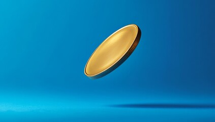 Golden disc in mid-air on a vibrant blue backdrop