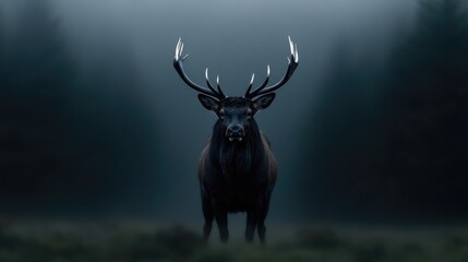 Naklejka premium Majestic deer in a misty forest